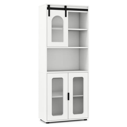 Bathroom Floor Cabinet with Shelves and Sliding Barn Door-White