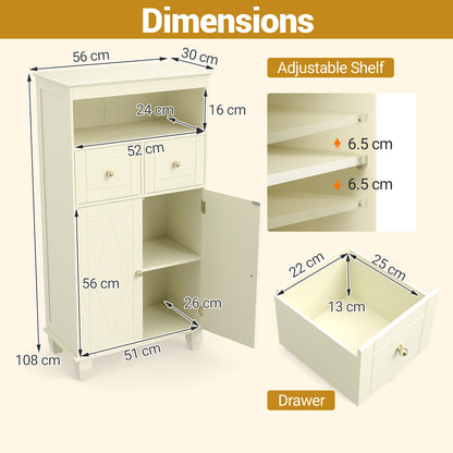 Bathroom Floor Storage Cabinet with Doors and Shelves-Beige
