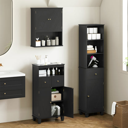 Bathroom Floor Storage Cabinet with Doors and Shelves-Black