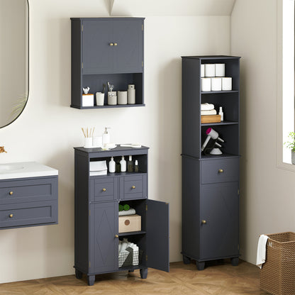 Bathroom Floor Storage Cabinet with Doors and Shelves-Gray