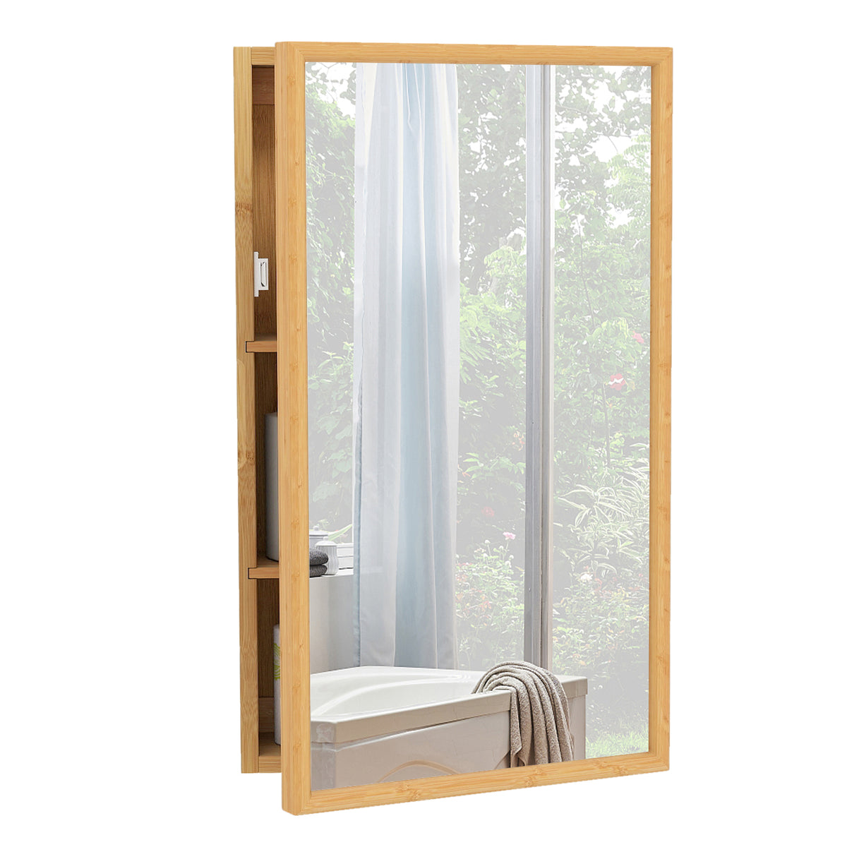 Bathroom Wall Cabinet Bamboo Medicine Cabinet with Mirror-Natural