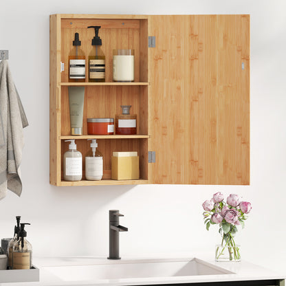 Bathroom Wall Cabinet Bamboo Medicine Cabinet with Mirror-Natural