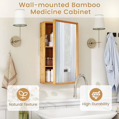 Bathroom Wall Cabinet Bamboo Medicine Cabinet with Mirror-Natural