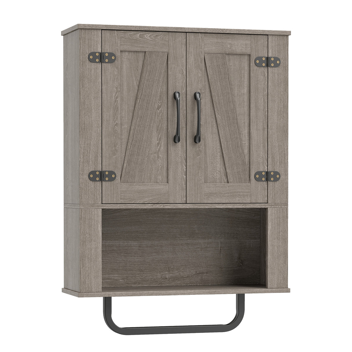 Bathroom Wall Cabinet Farmhouse Wall Mounted Organizer with 2 Barn Doors-Grey