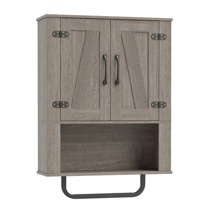 Bathroom Wall Cabinet Farmhouse Wall Mounted Organizer with 2 Barn Doors-Grey