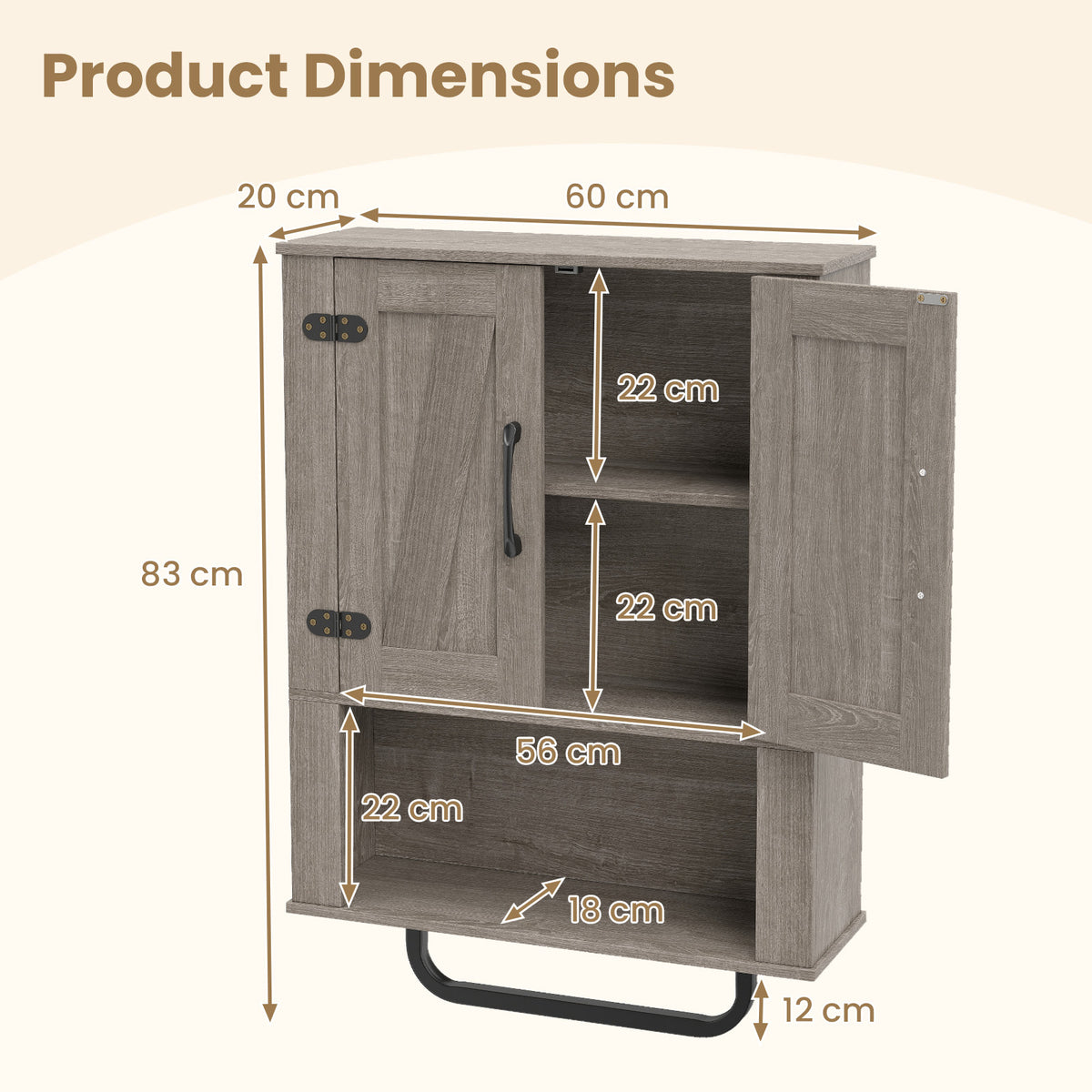 Bathroom Wall Cabinet Farmhouse Wall Mounted Organizer with 2 Barn Doors-Grey