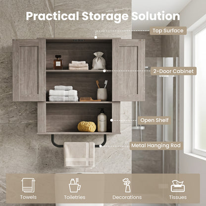 Bathroom Wall Cabinet Farmhouse Wall Mounted Organizer with 2 Barn Doors-Grey