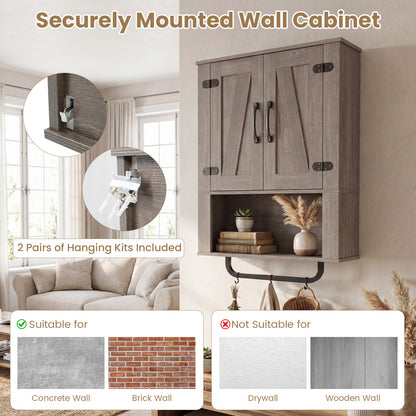 Bathroom Wall Cabinet Farmhouse Wall Mounted Organizer with 2 Barn Doors-Grey