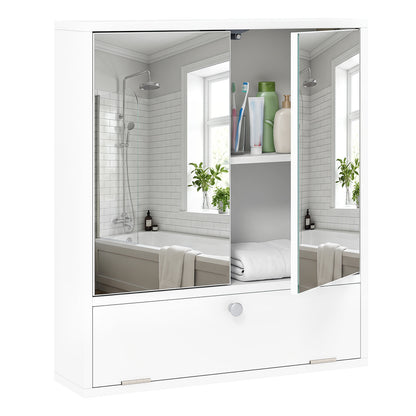 Bathroom Wall Cabinet with 2 Mirrored Doors & Flip-Down Door for Storage-White