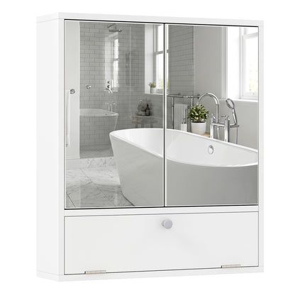 Bathroom Wall Cabinet with 2 Mirrored Doors & Flip-Down Door for Storage-White