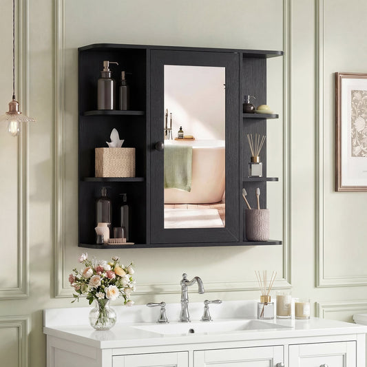 Bathroom Wall Cabinet with Mirror 3 Internal Shelves-Black