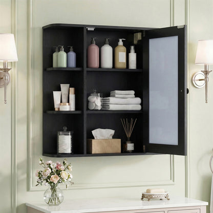 Bathroom Wall Cabinet with Mirror 3 Internal Shelves-Black