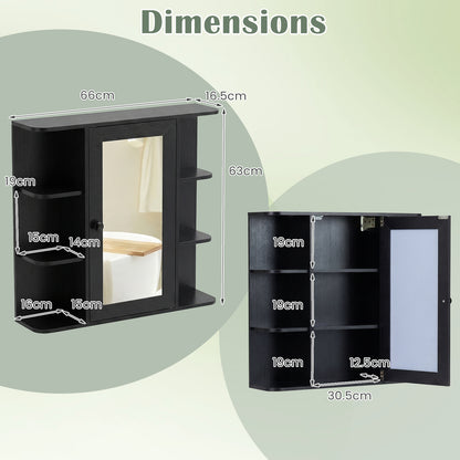 Bathroom Wall Cabinet with Mirror 3 Internal Shelves-Black