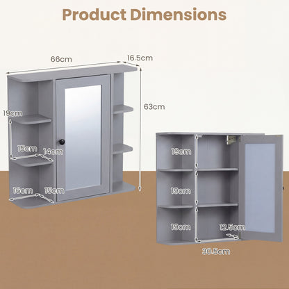 Bathroom Wall Cabinet with Mirror 3 Internal Shelves-Grey
