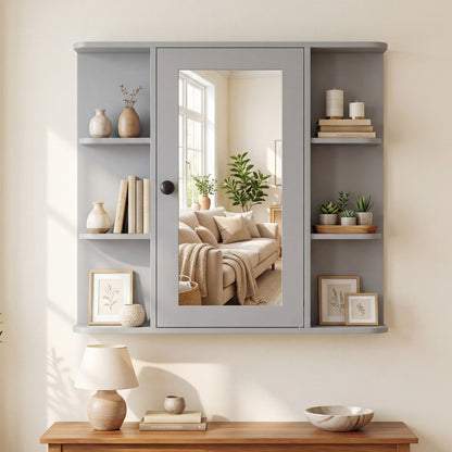 Bathroom Wall Cabinet with Mirror 3 Internal Shelves-Grey