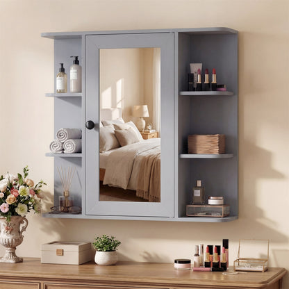 Bathroom Wall Cabinet with Mirror 3 Internal Shelves-Grey