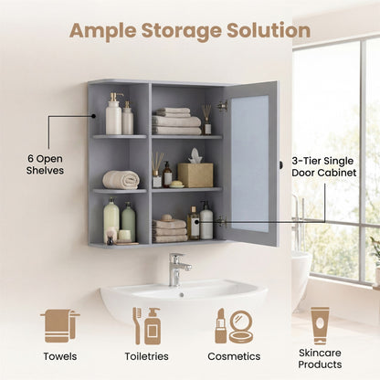 Bathroom Wall Cabinet with Mirror 3 Internal Shelves-Grey