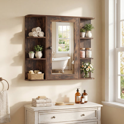 Bathroom Wall Cabinet with Mirror 3 Internal Shelves-Rustic Brown
