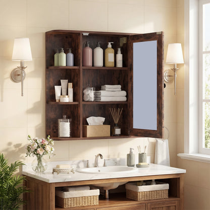 Bathroom Wall Cabinet with Mirror 3 Internal Shelves-Rustic Brown
