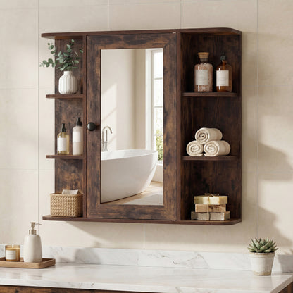 Bathroom Wall Cabinet with Mirror 3 Internal Shelves-Rustic Brown