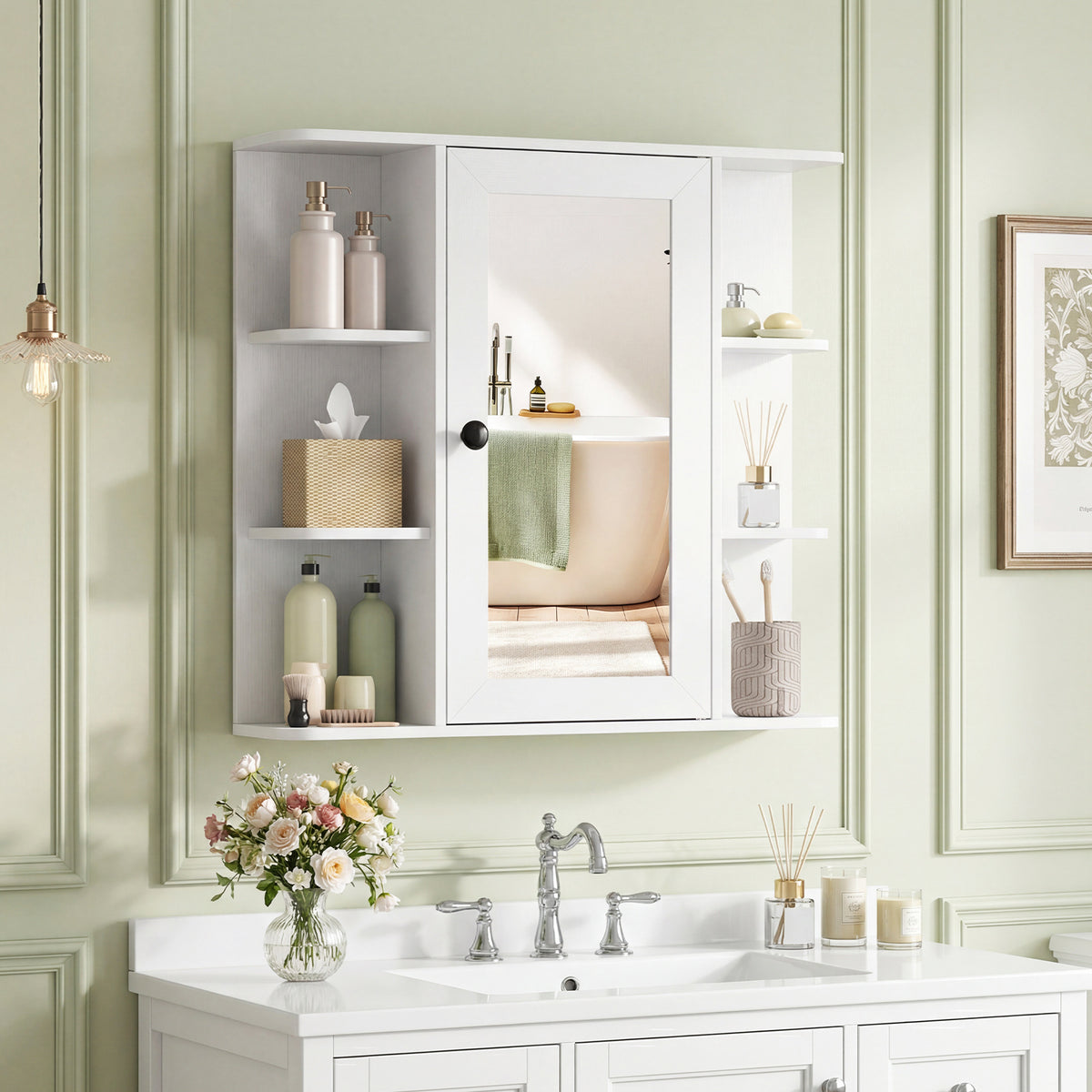 Bathroom Wall Cabinet with Mirror 3 Internal Shelves-White