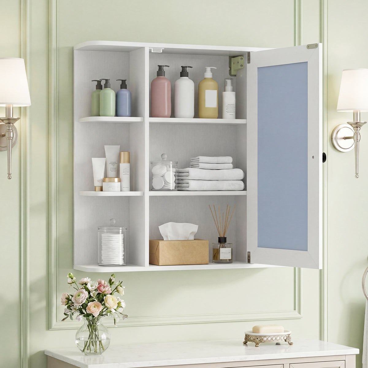 Bathroom Wall Cabinet with Mirror 3 Internal Shelves-White