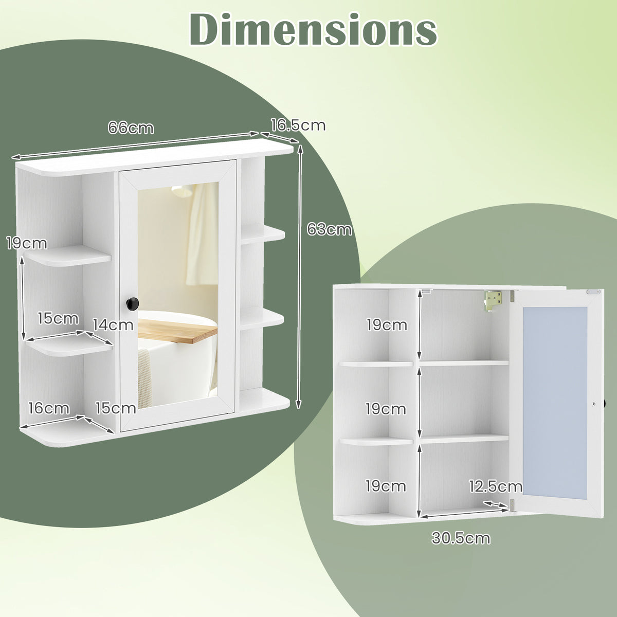 Bathroom Wall Cabinet with Mirror 3 Internal Shelves-White