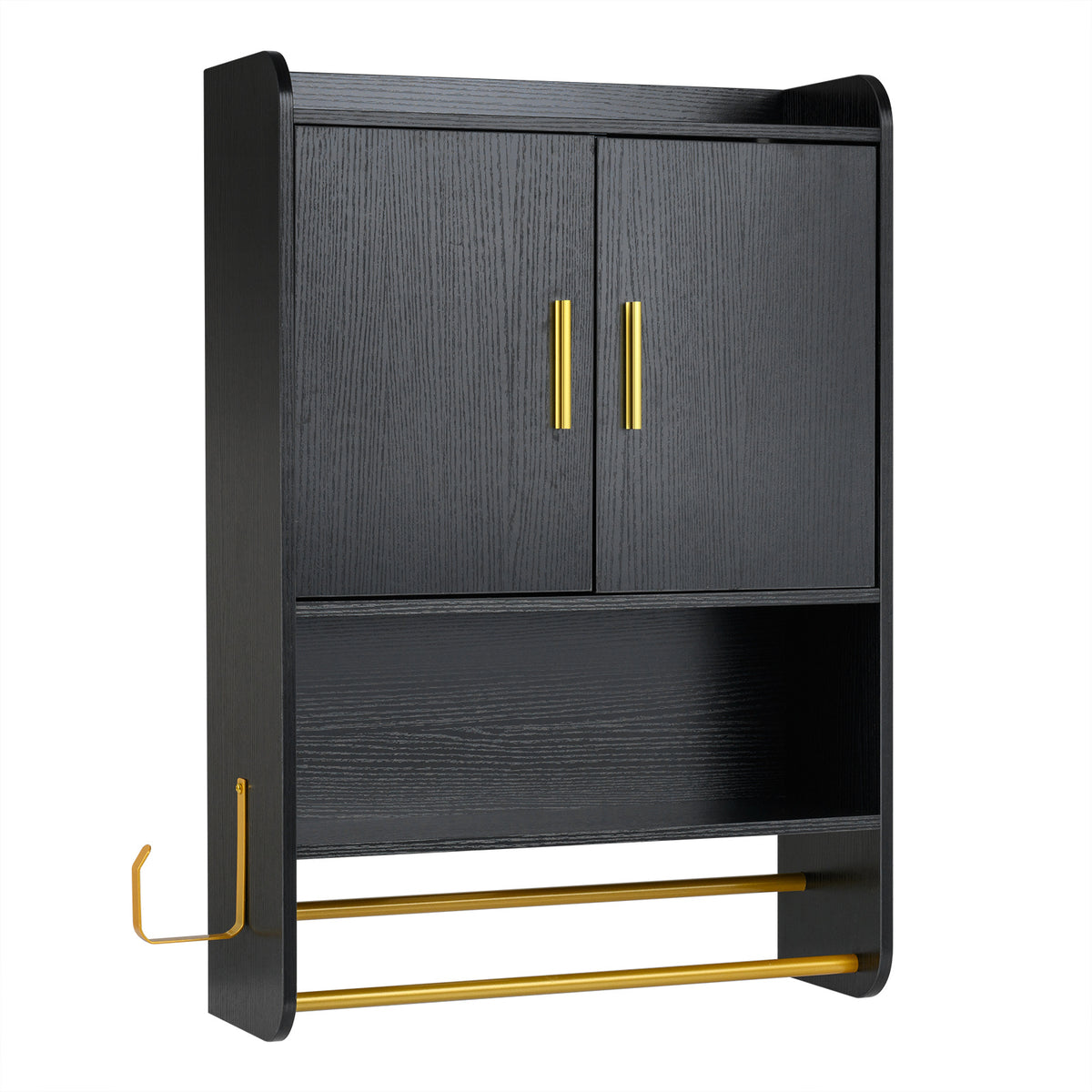 Bathroom Wall Cabinet with Open Shelves and Adjustable Shelf-Black