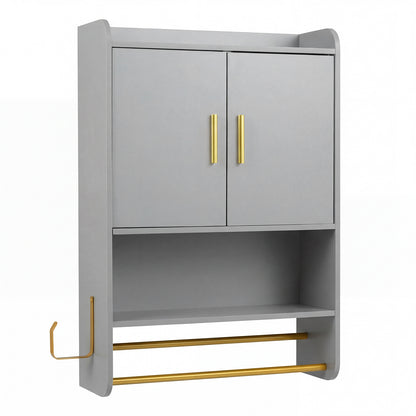 Bathroom Wall Cabinet with Open Shelves and Adjustable Shelf-Grey