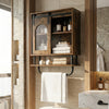 Bathroom Wall Cabinet with Sliding Barn Door and Metal Hanging Bar-Rustic Brown