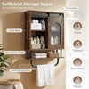Bathroom Wall Cabinet with Sliding Barn Door and Metal Hanging Bar-Rustic Brown