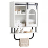 Bathroom Wall Cabinet with Sliding Barn Door and Metal Hanging Bar-White