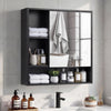 Bathroom Wall Mirror Cabinet with Single Door and 3 Open Shelves-Black