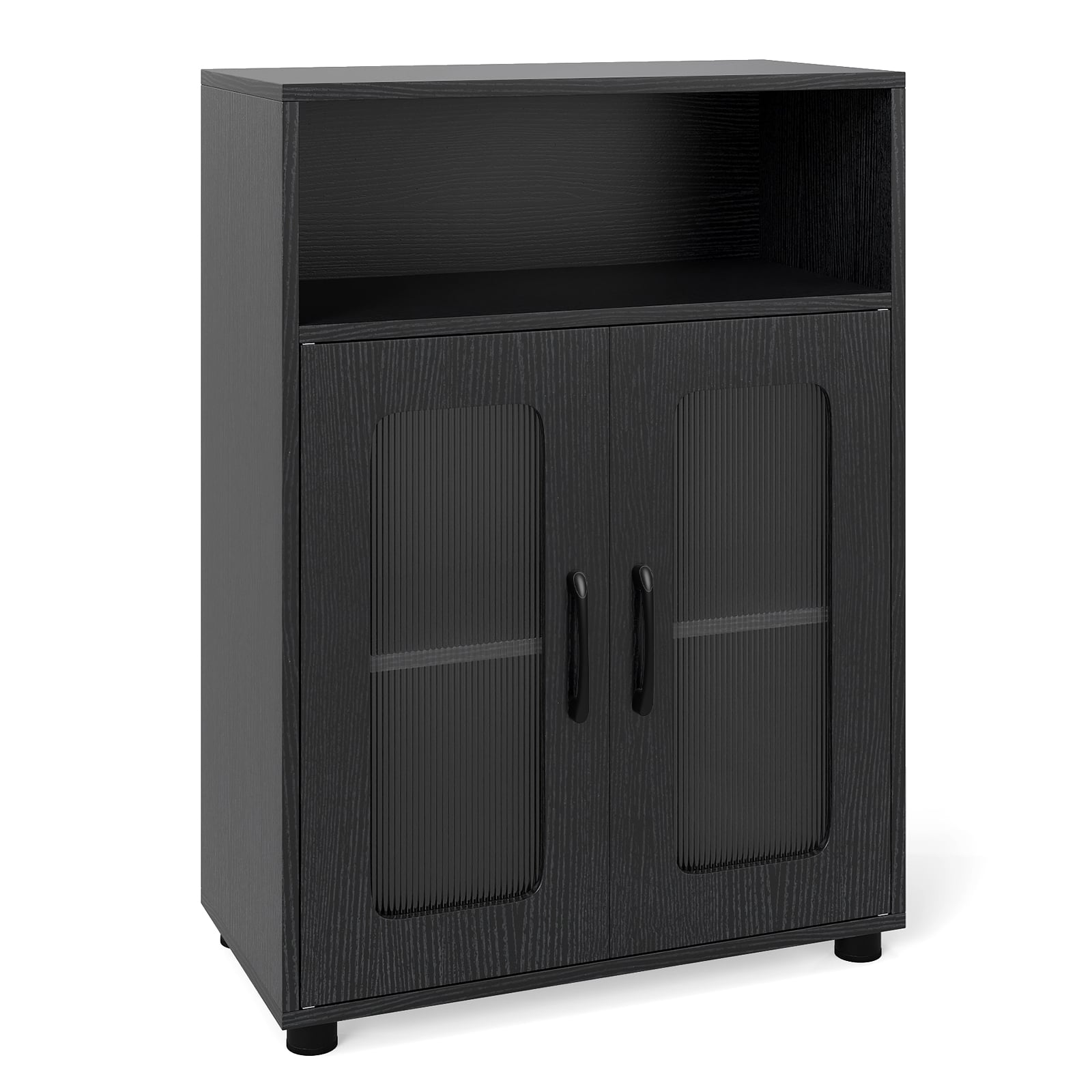 Bathroom Cabinet Freestanding Cabinet with 2 Doors and 3-Level Adjustable Shelf-Black