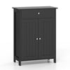 Bathroom Floor Cabinet 2-Door with Drawer and Adjustable Shelf-Black