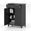 Bathroom Floor Cabinet 2-Door with Drawer and Adjustable Shelf-Black