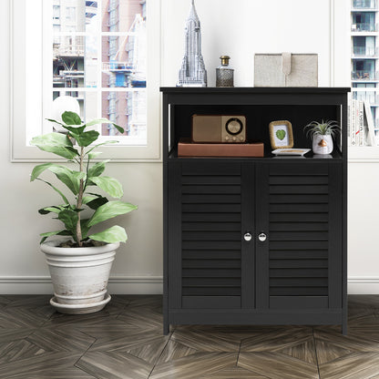 Bathroom Floor Cabinet with Double Shutter Door and Adjustable Shelf-Black