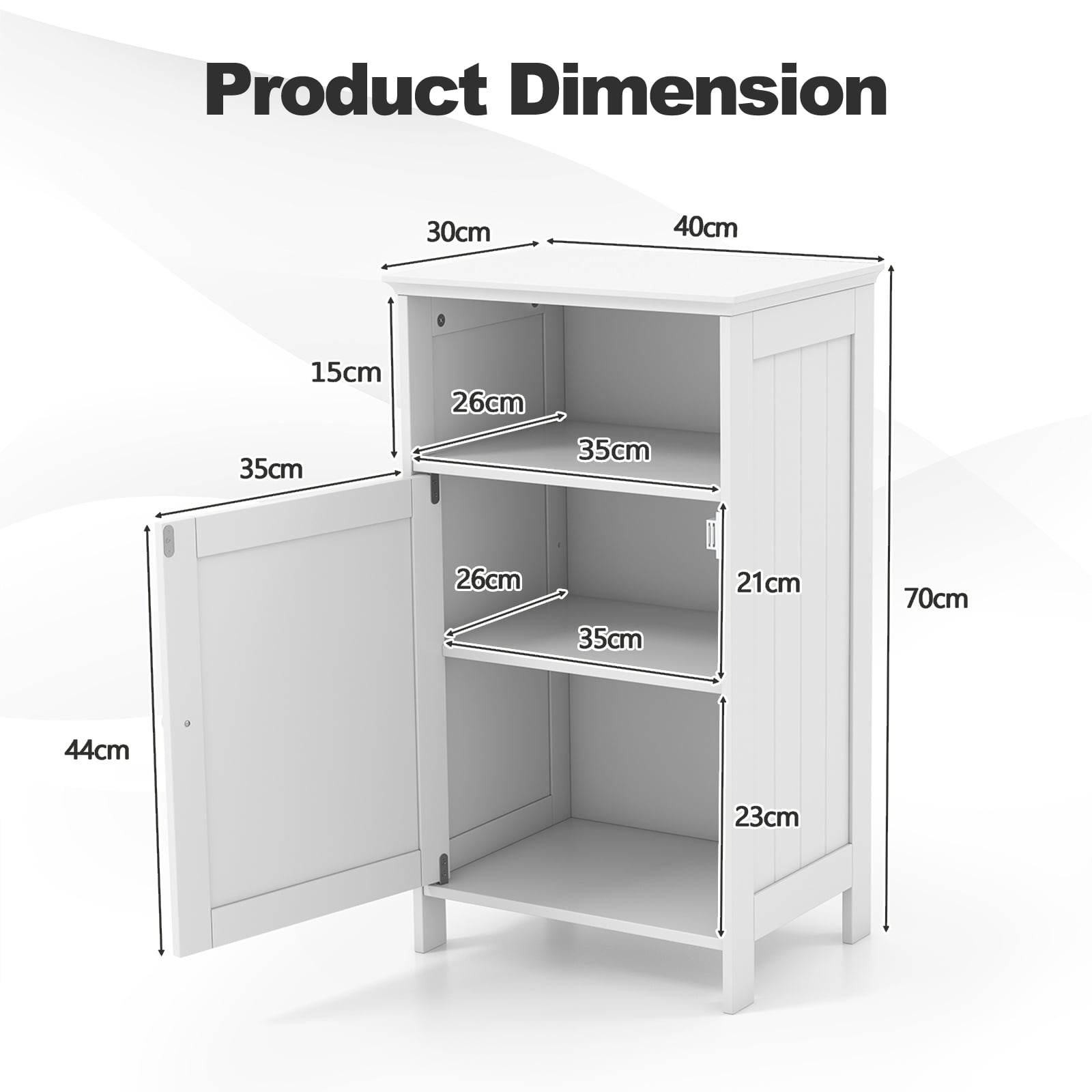 Bathroom Floor Single Door Side Cabinet with Open Compartment-White