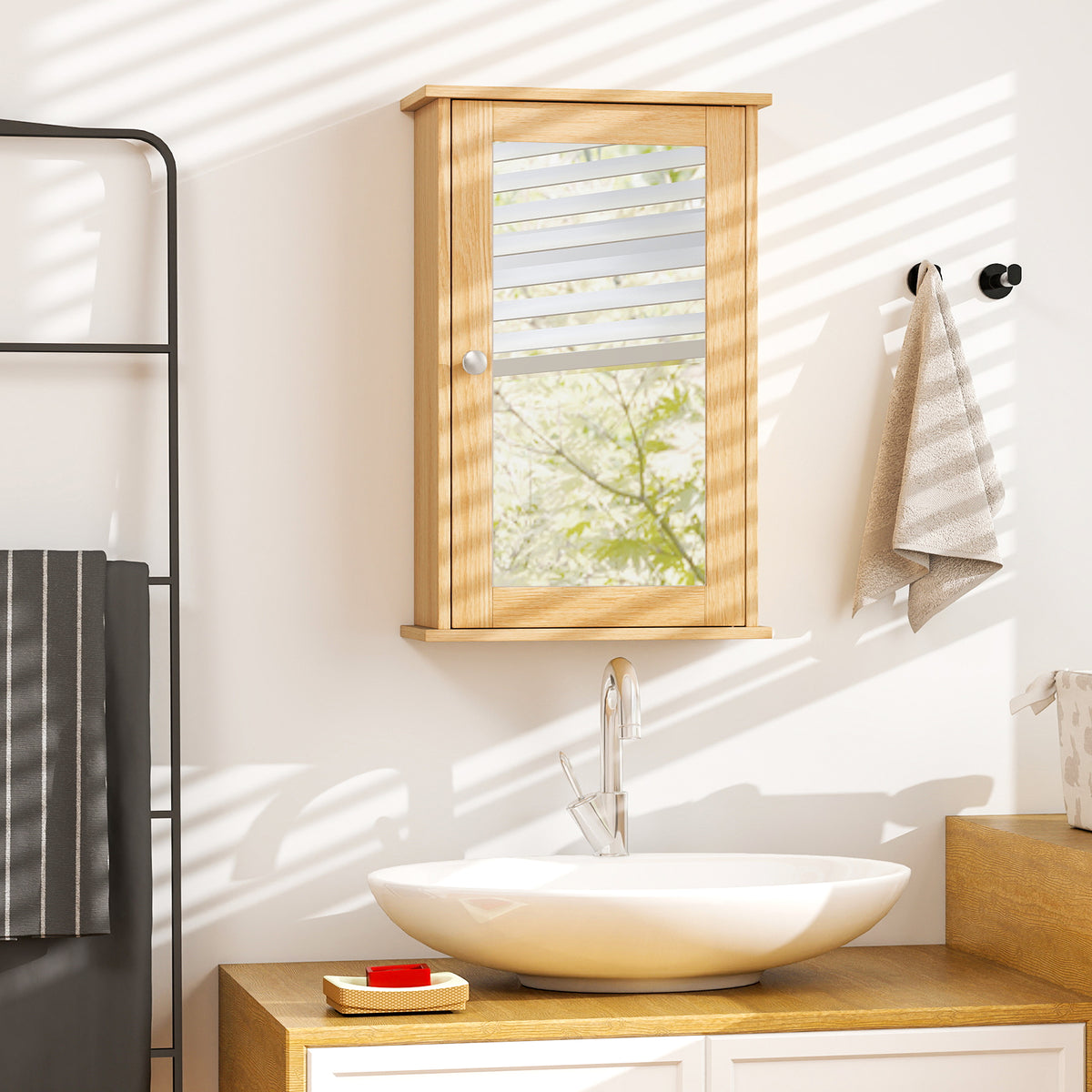 Bathroom Medicine Cabinet with Mirror and Adjustable Shelf-Natural