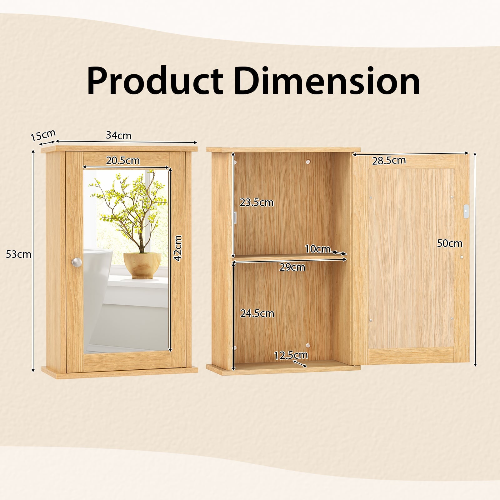 Bathroom Medicine Cabinet with Mirror and Adjustable Shelf-Natural