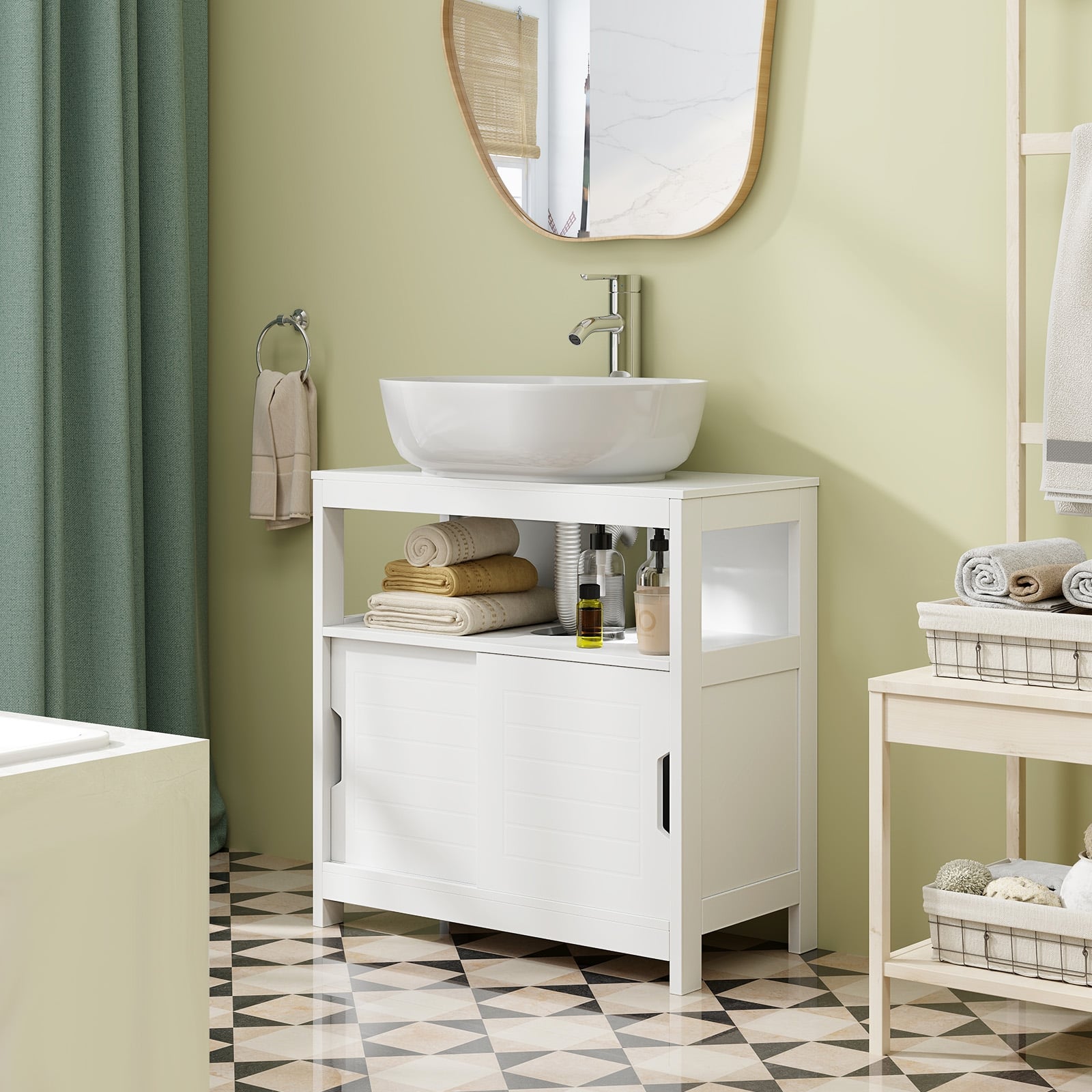 Bathroom Sink Cupboard Under Sink Vanity Cabinet with Sliding Doors-White