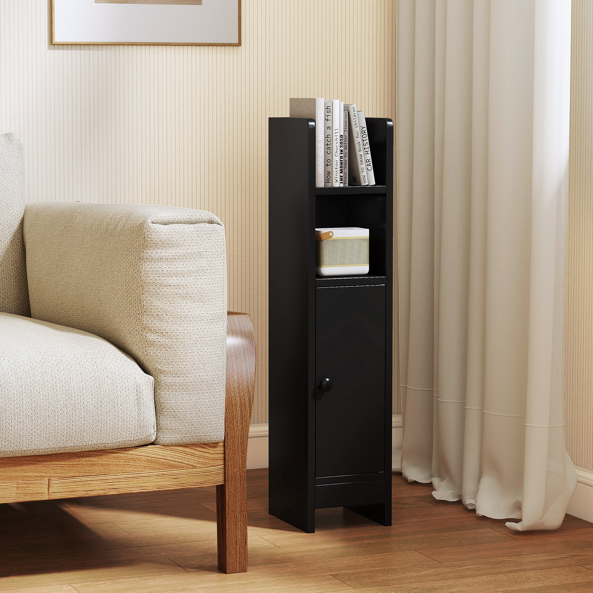 Bathroom Storage Cabinet with Door and Adjustable Shelves-Black
