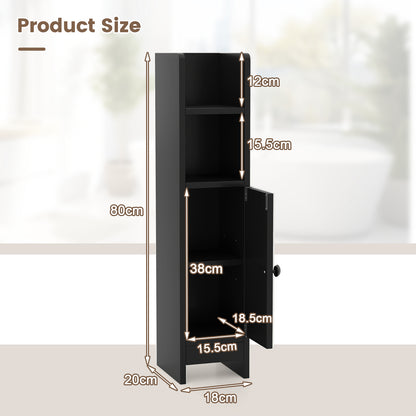 Bathroom Storage Cabinet with Door and Adjustable Shelves-Black