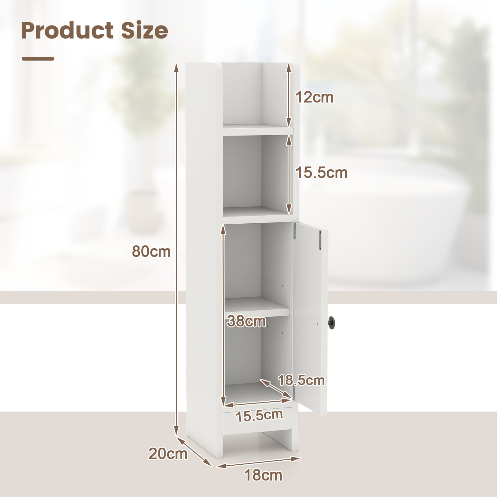 Bathroom Storage Cabinet with Door and Adjustable Shelves-White