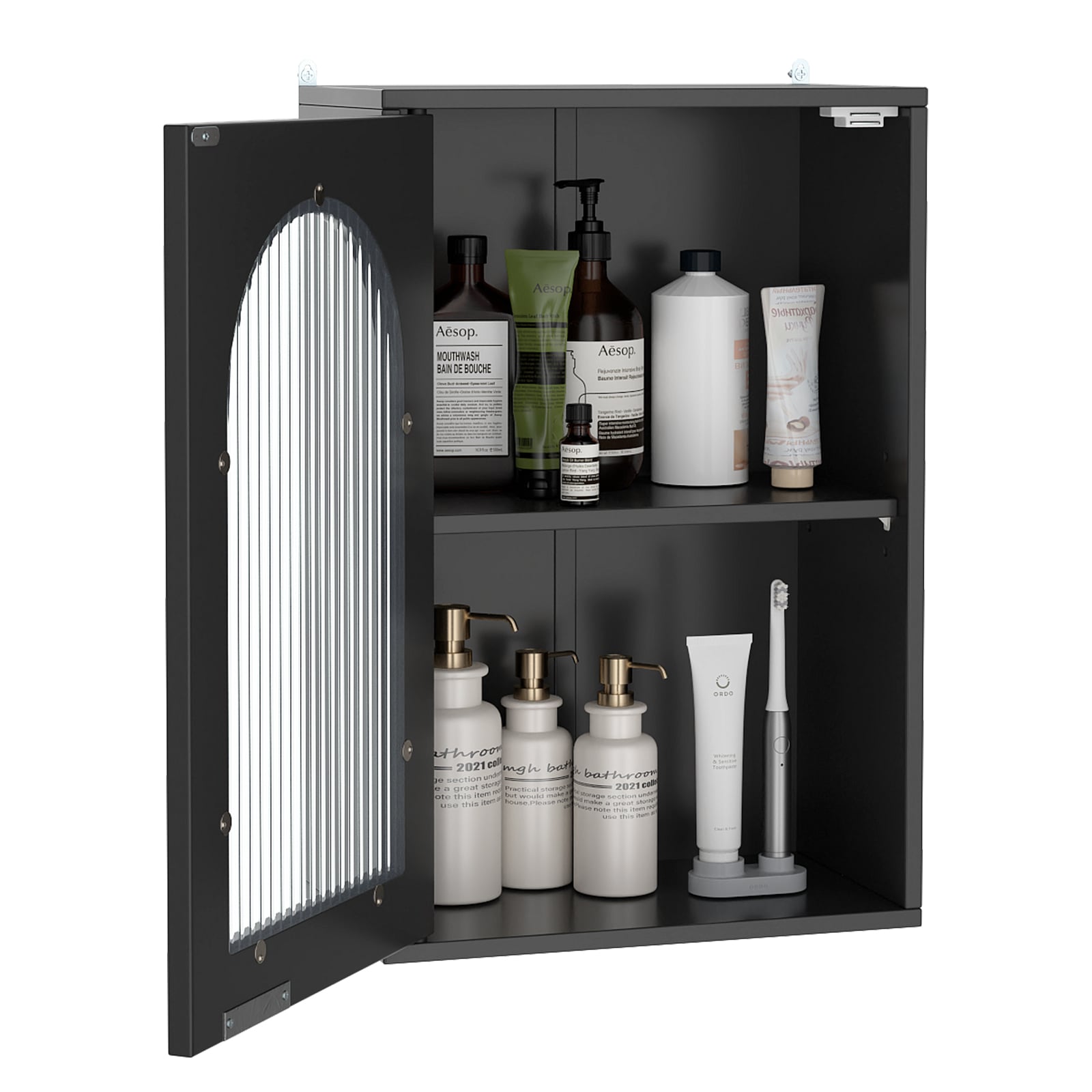 Bathroom Wall Cabinet with Tempered Glass Door and Adjustable Shelf-Black