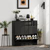 HOMCOM Shoe Storage Cabinet with Slide Out Drawer, 2 Flip Doors, Tempered Glass Top - Black