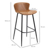 HOMCOM Bar Stools Set of 2, PU Leather Upholstered Bar Chairs, Breakfast Kitchen Counter Chairs with Backs, Steel Legs and Footrests for Dining Room, Brown
