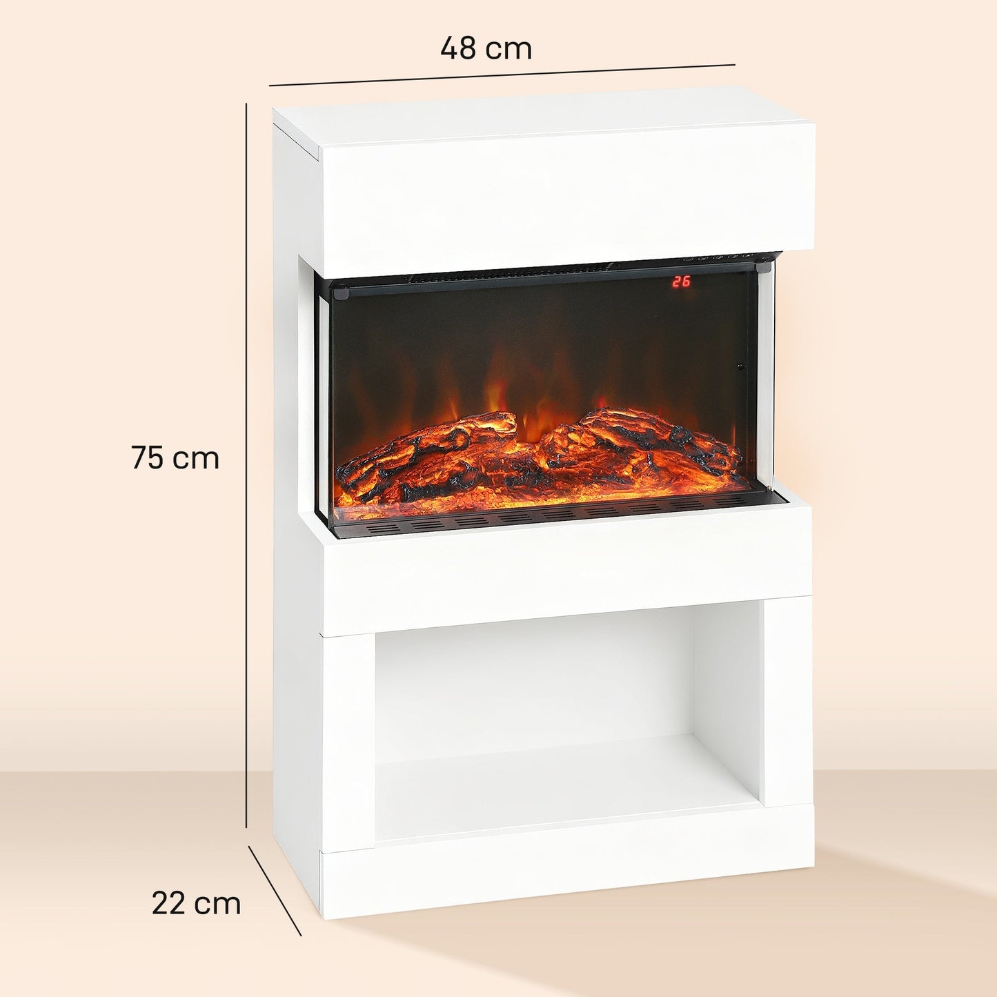 HOMCOM 19" Electric Fireplace with Surround, 3D Flame Effect, 6 Colours & 3 Brightness Levels, 1000W/2000W White Electric Fire and Mantel Reach up to 30㎡ Space with Remote & Timer, 3 Sided View
