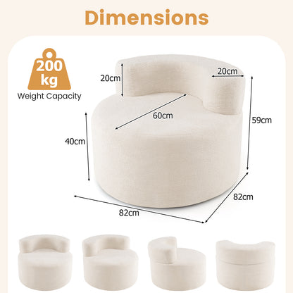 Bean Bag Chair with Soft Teddy Fleece and Curved Backrest-White