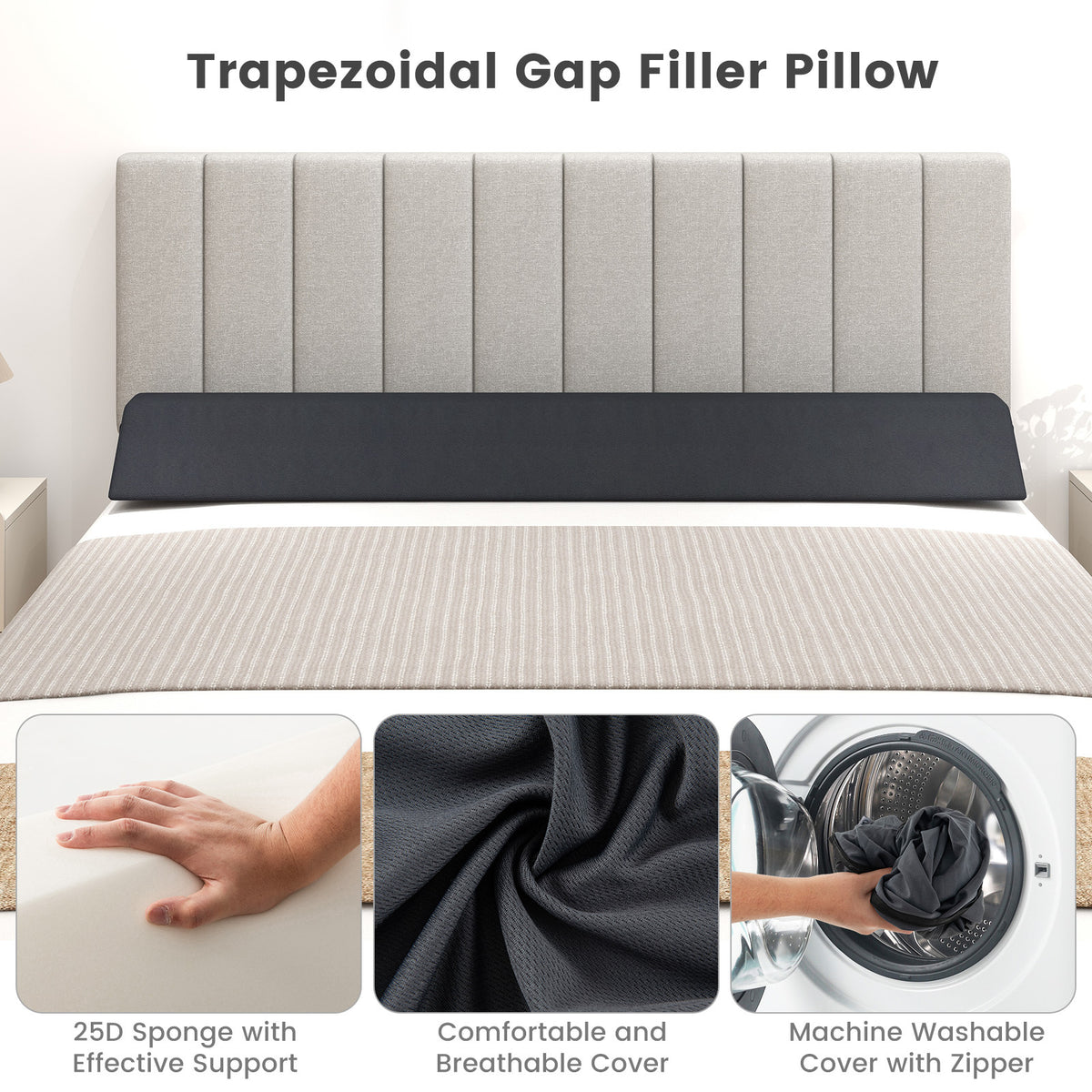 Bed Wedge Pillow with 2 Storage Pockets-Queen Size